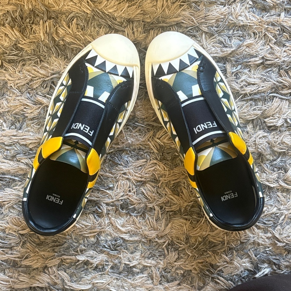 Fendi Black and Yellow Geometric Designed Sneakers, Size Women’s 36 EUR - Picture 2 of 10